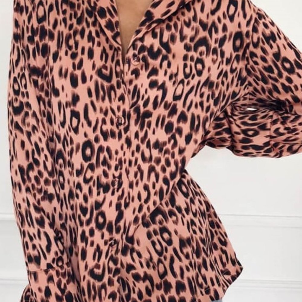 NEW Pink Leopard Print Chiffon Blouse